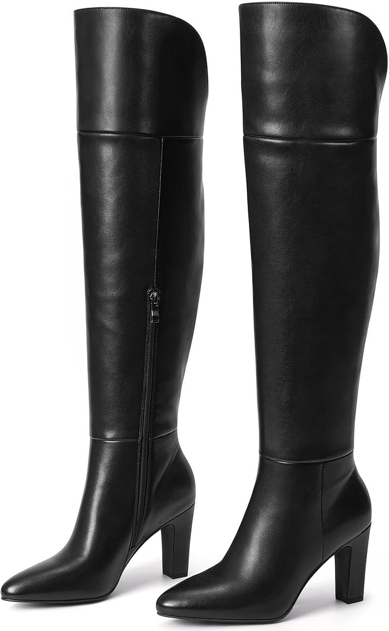 Pasuot Thigh High Boots for Women - Black Over the Knee Boots with Pointed Toe, Above the Knee Long Boots with Sexy Chunky Heel Side Zipper, Date Daily Party Concert Festival for Ladies Fall Winter - Image 3